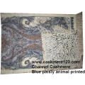 Cashmere Wool Shawl Blue Paisly Leopard Ty0901